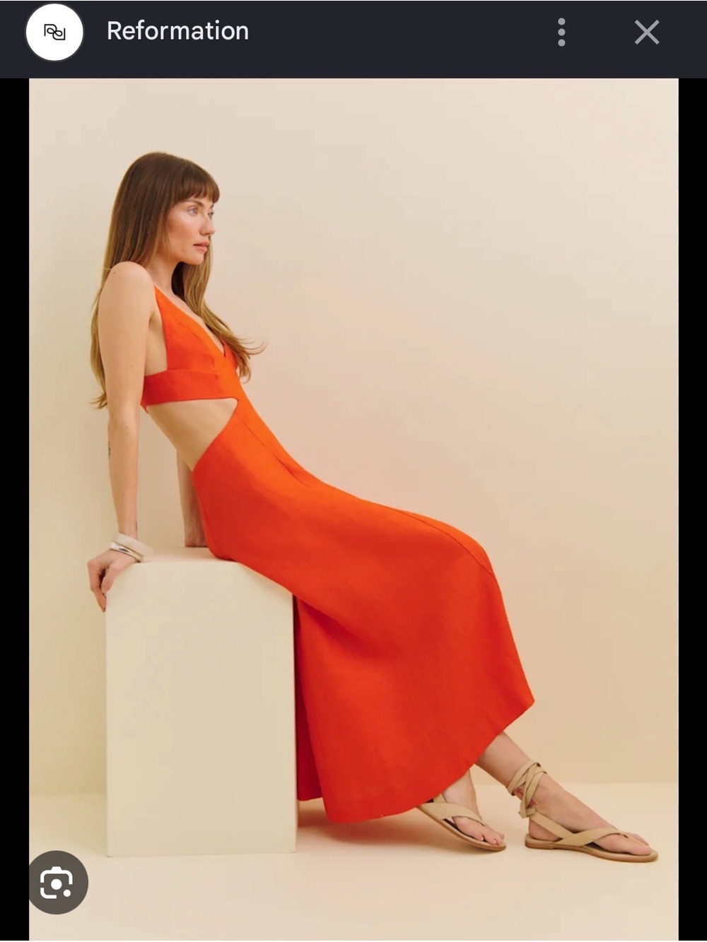 Reformation Orange Cutout Midi Skirt